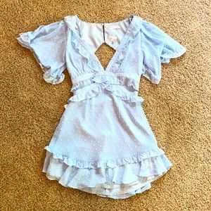 Saints + Secrets Swiss Dot V Neck Ruffle Dress